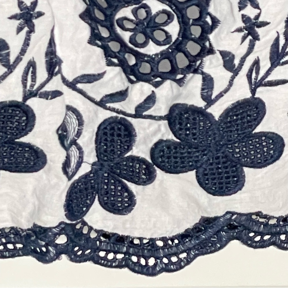 Draper James White Tank Top with Navy Blue Embroidered Floral Border - Picture 13 of 16